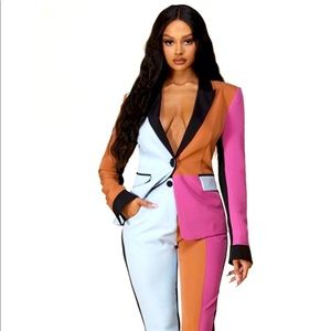 2pc color block pantsuit